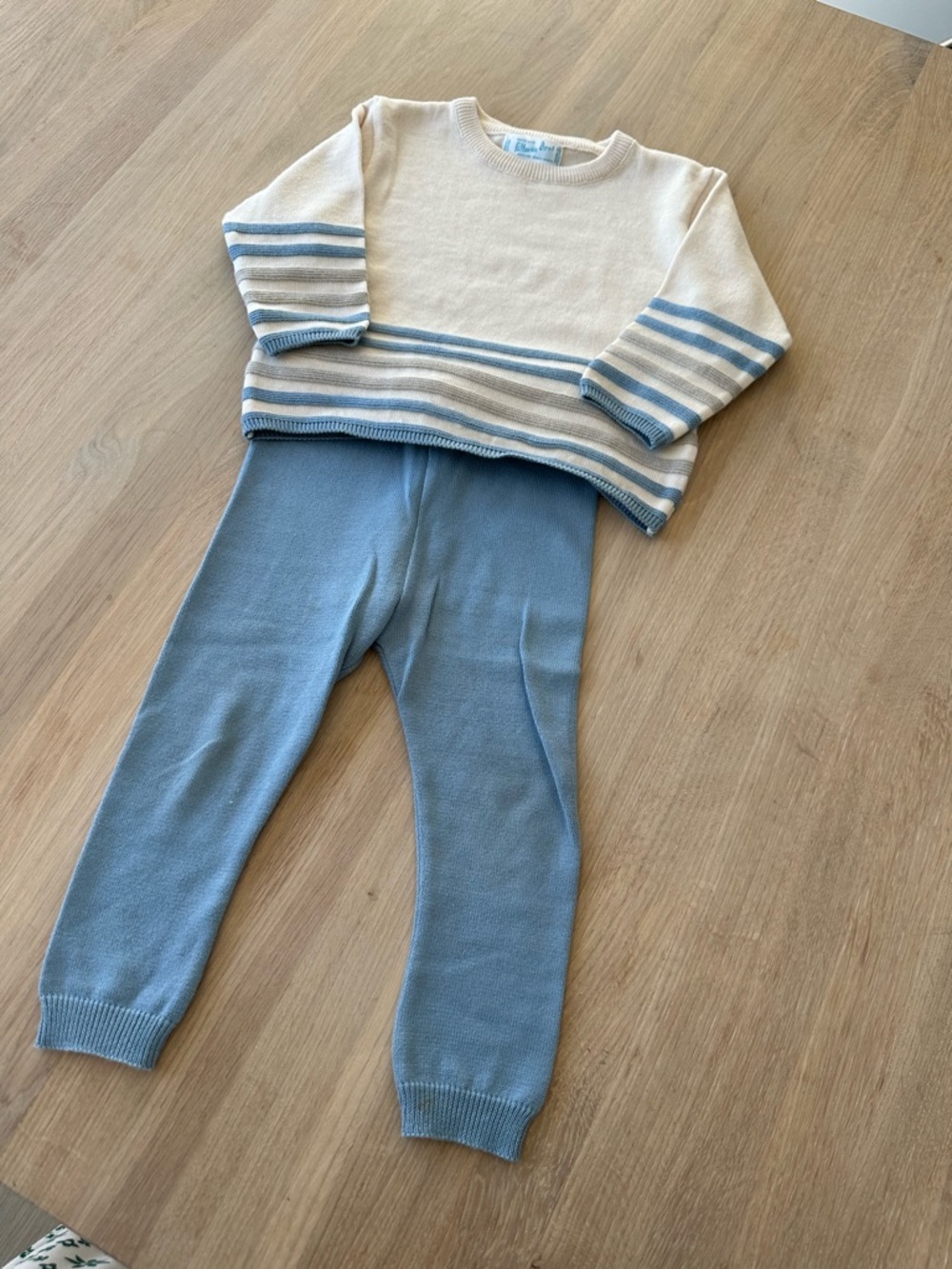 Feltman Brothers Cream & Light Blue Striped Cotton Knit Kids Matching Set
